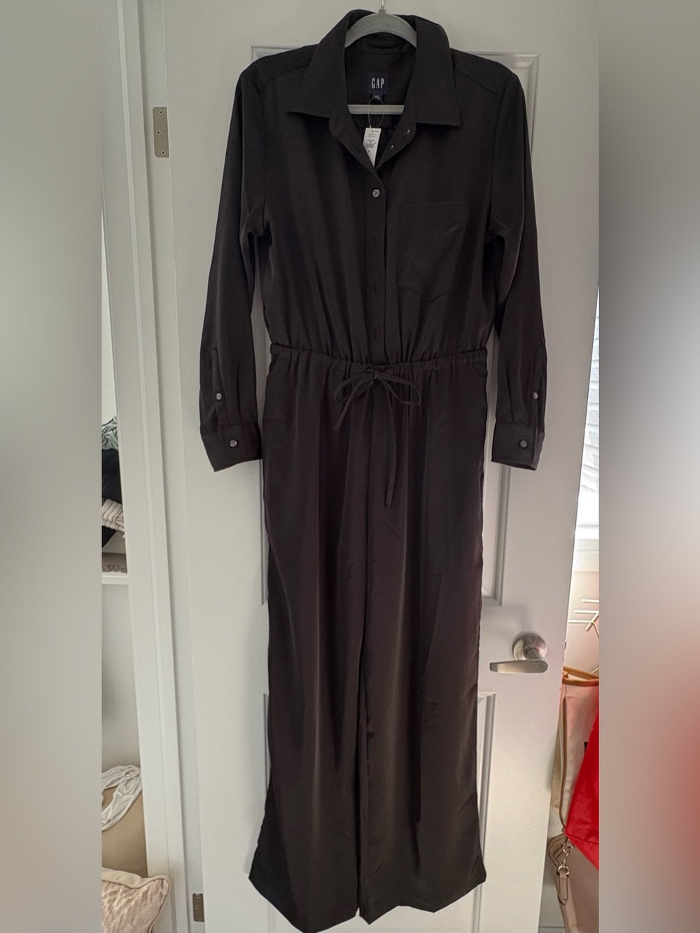 GAP Black Long Sleeve Satin Jumpsuit